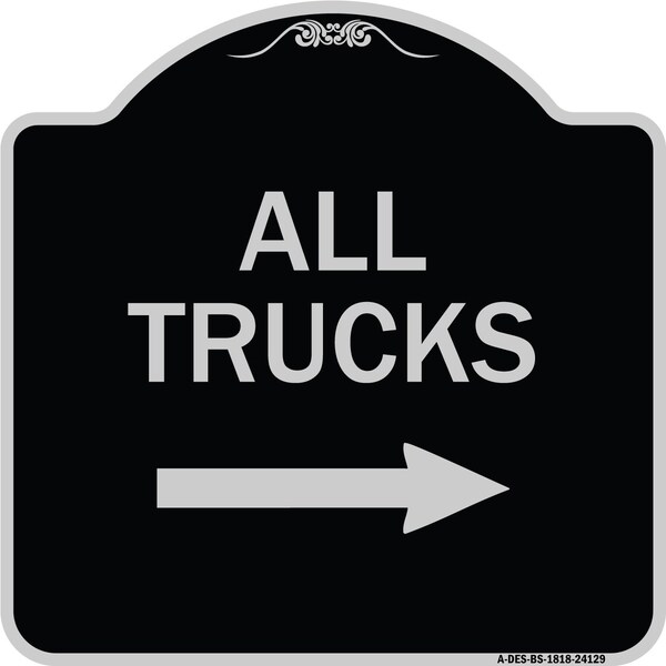 Driveway All Trucks W/ Right Arrow Heavy-Gauge Aluminum Architectural Sign, 18" x 18", BS-1818-24129
